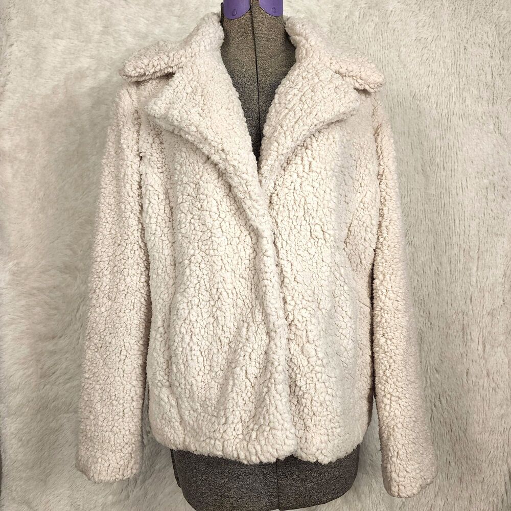Caslon Teddy Sherpa Collar Jacket Fall Coat Faux Shearling Cream White Size S